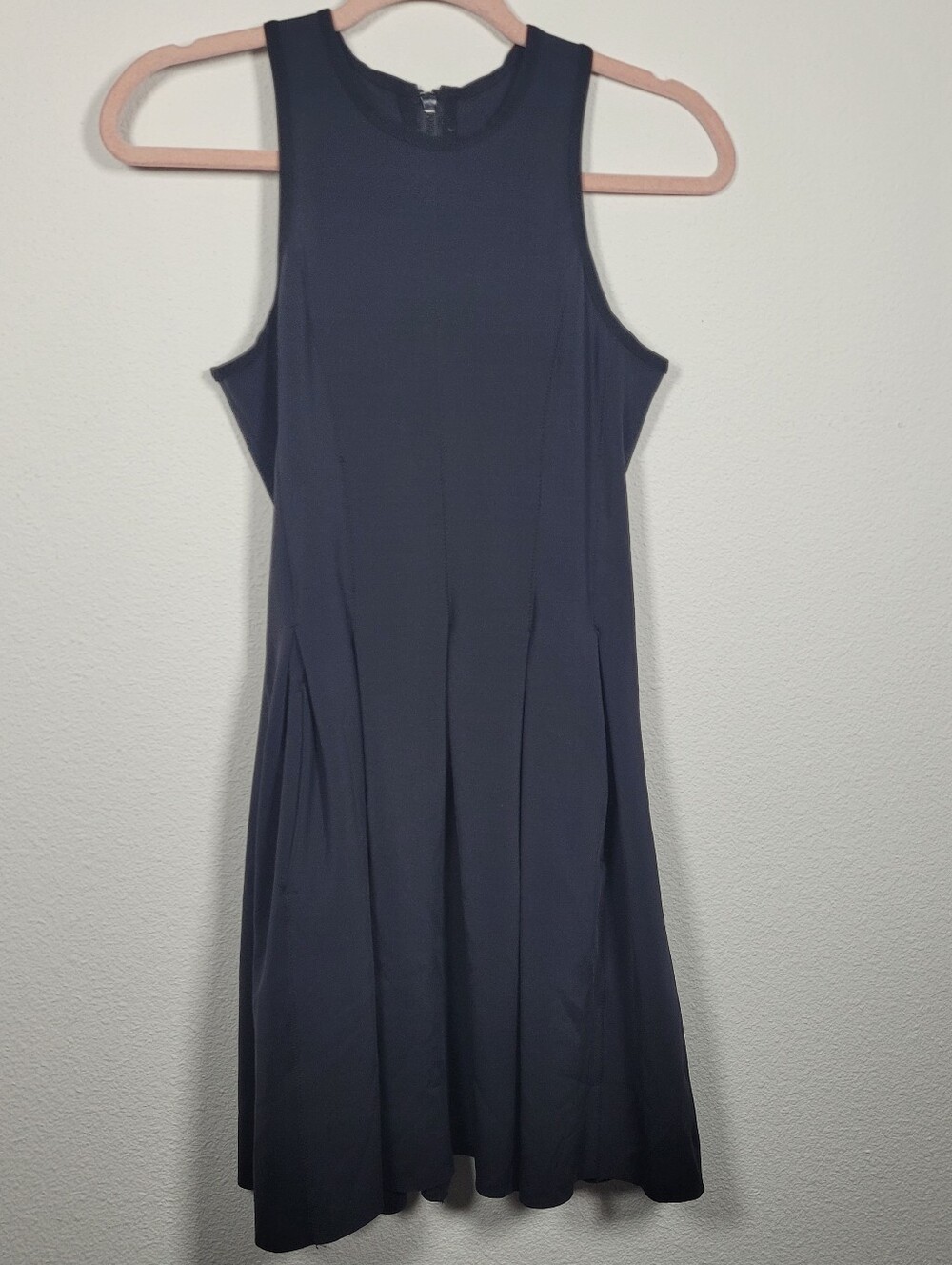 Lululemon Black Court Crush Tennis Dress Back Zip Pleated Mini Pockets Small